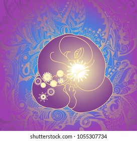 Man on purple background, meditation