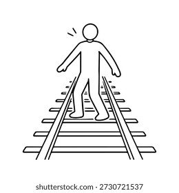 Man on the rails vector line icon on a white background.
Vector line icon on a white background
