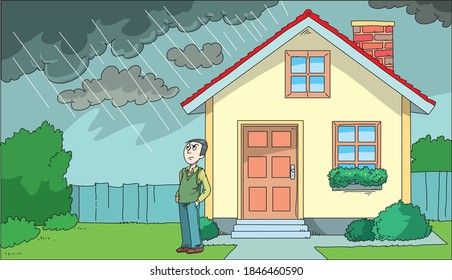 man on a rainy day without an umbrella