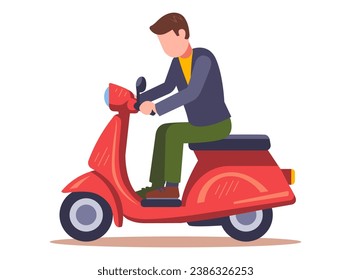 man on a red moped. flat vector illustration.