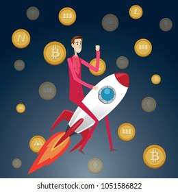 MAN ON ROCKET ACHIEVING BITCOIN IN THE SKY