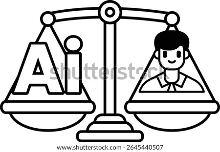 A man is on a scale with the word AI on the left side. The man is smiling and the scale is balanced
