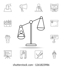 man on the scales icon. Detailed outline set of elections element icons. Premium graphic design. One of the collection icons for websites, web design on white background