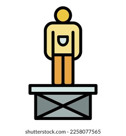 Man on scissors platform icon. Outline illustration of man on scissors platform vector icon color flat isolated on white