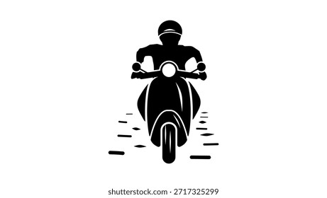 Hombre en la vespa, vista delantera, silueta aislada negra