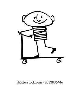 A man on a scooter. A hand-drawn character. Vector illustration