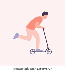 Man on a scooter isolated on a light background. Colorful flat vector illustration.