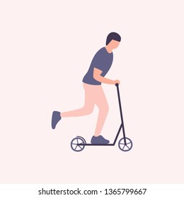 Man on a scooter isolated on a light background. Colorful flat vector illustration.