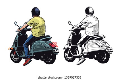 The man on the scooter on the road