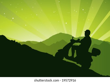 man on a scooter, vector illustration