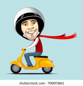 Man on the scooter. Vector illustration.