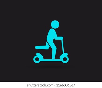 Man on Scooter vector web icon isolated on black background, EPS 10, top view