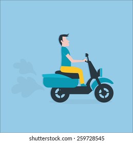 man on a scooter, vector,Flat style illustration