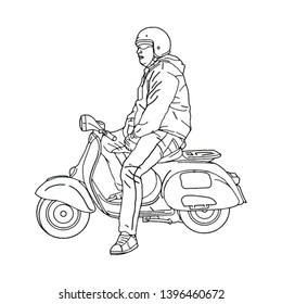 man on a scooter.retro illustration-vector