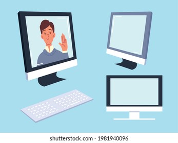 man on screen computer keyboard monitor