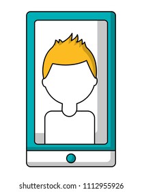 man on screen mobile phone
