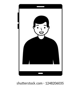 man on screen smartphone device