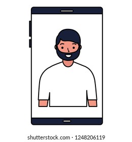 man on screen smartphone device