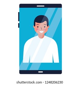 man on screen smartphone device