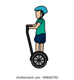 man on  self balancing two wheel scooter with helmet icon image 