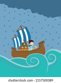 Hombre en un barco en una tormenta