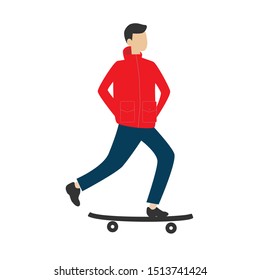 Man on a skateboard. Flat cartoon character isolated on white background. Illustration