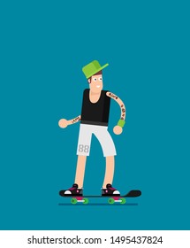  Man on skateboard flat vector isolated on color background