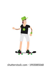  Man on skateboard flat vector isolated on color background