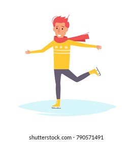 Man on the skates at the rink. Vector. Cartoon. Isolated art on white background. Flat