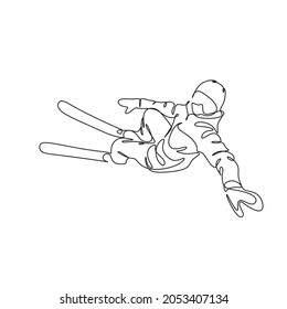 Man on a ski one line art vector