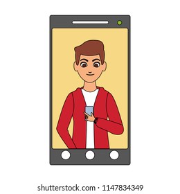 Man on smartphone screen