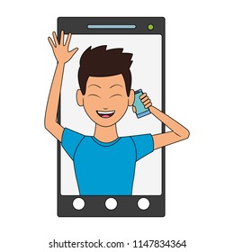 Man on smartphone screen