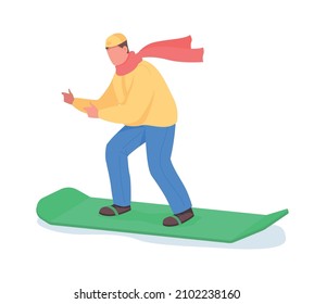 Man on snowboard semi flat color vector character. Athletic figure. Full body person on white. Winter activity isolated modern cartoon style illustration for graphic design and animation