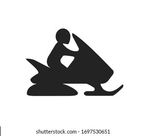 Man on a snowmobile silhouette. Vector icon black on white