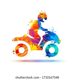 Man on a snowmobile silhouette. Vector splash paint icon 