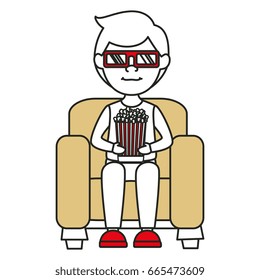 Man on sofa eating pop corn
