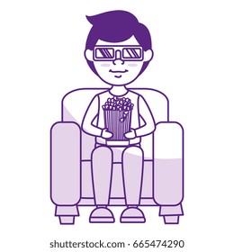 Man on sofa eating pop corn