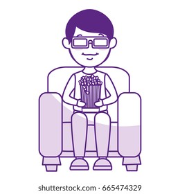Man on sofa eating pop corn