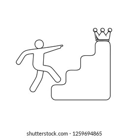 man on the stairs behind the crown icon. Element of Sucsess and awards for mobile concept and web apps icon. Thin line icon for website design and development, app development