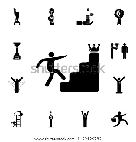 man on the stairs behind the crown icon. Detailed set of Sucsess and awards icons. Premium quality graphic design sign. One of the collection icons for websites, web design on white background