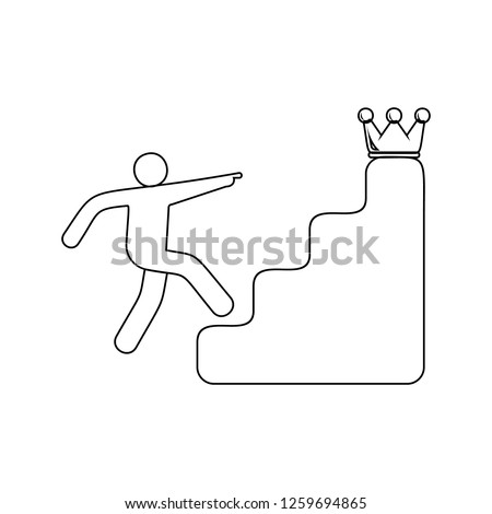 man on the stairs behind the crown icon. Element of Sucsess and awards for mobile concept and web apps icon. Thin line icon for website design and development, app development