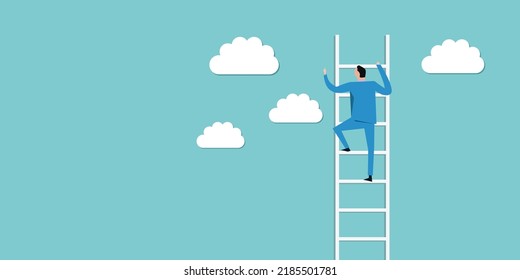 Man on stairs on the cloud for success illustration free background