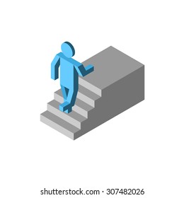 Man on stairs going up 3D isometric icon