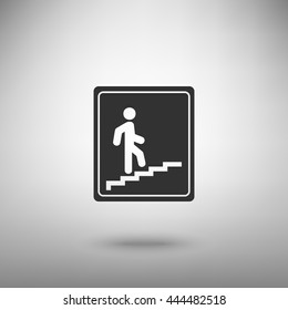 Man on Stairs going up sign. Dark gray icon with shadow on floor.