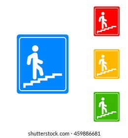 Man on Stairs going up sign. Colorful set of icon - blue, red, yellow, green.