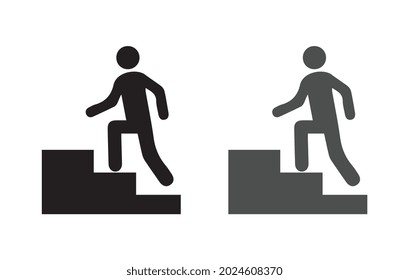 Man on Stairs going up symbol, isolated on white, vector
