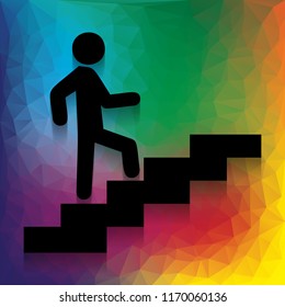Man on Stairs going up. Vector. Flat style black icon on white.
