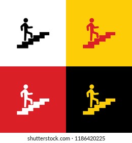 Man on Stairs going up. Vector. Icons of german flag on corresponding colors as background.