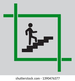 Man on Stairs going up. Black icon inside green crop tool at light gray background