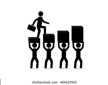 Man on Stairs going up, symbol isolated on white. Person helping friend or partner to climb up the ladder of success. Vector EPS 10